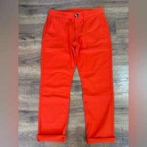 CABI Orange Twill Chino Pants straight Leg Button Zip Pockets cuffed Hem women
